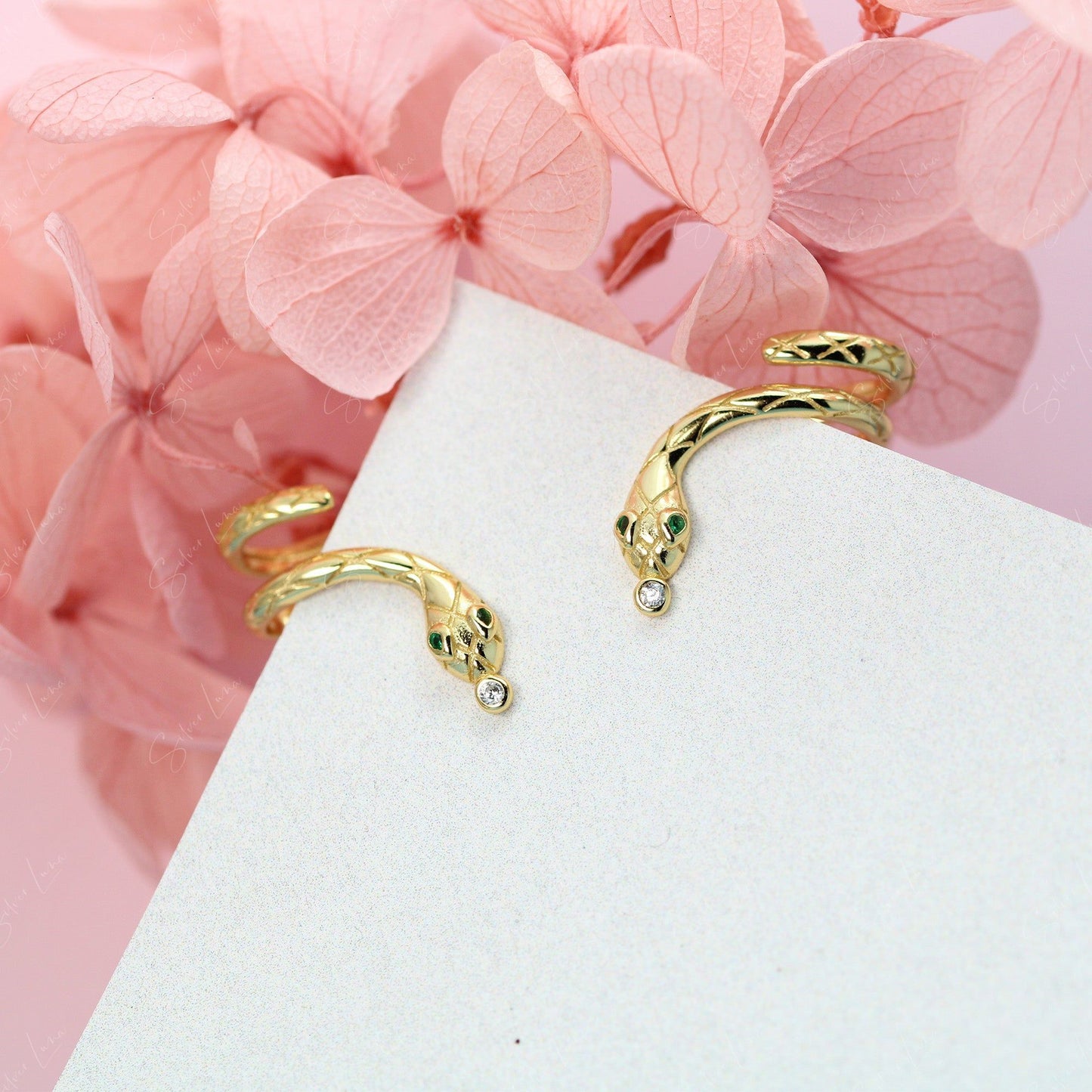 Gold plated snake wrap silver stud earrings