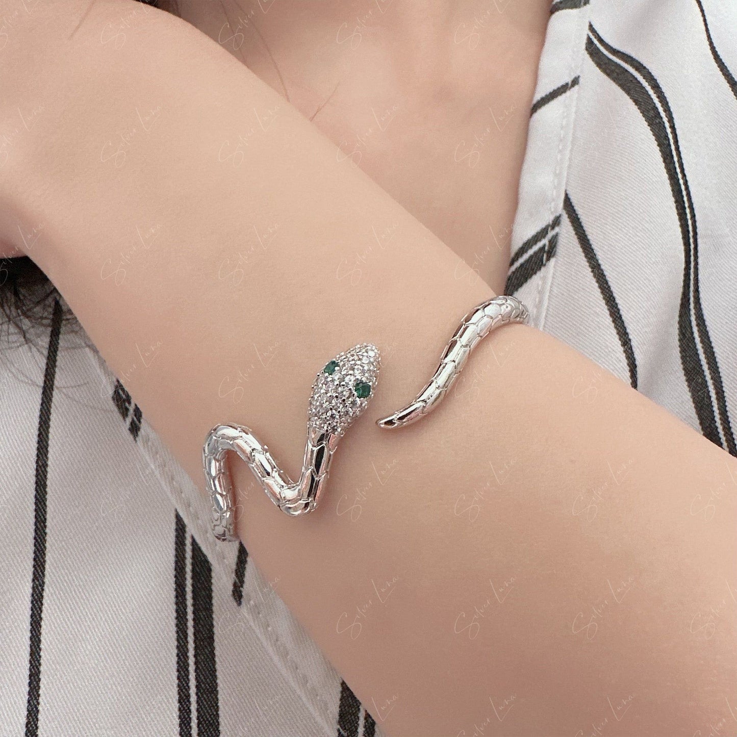 Bohemian snake wrap open bangle bracelet
