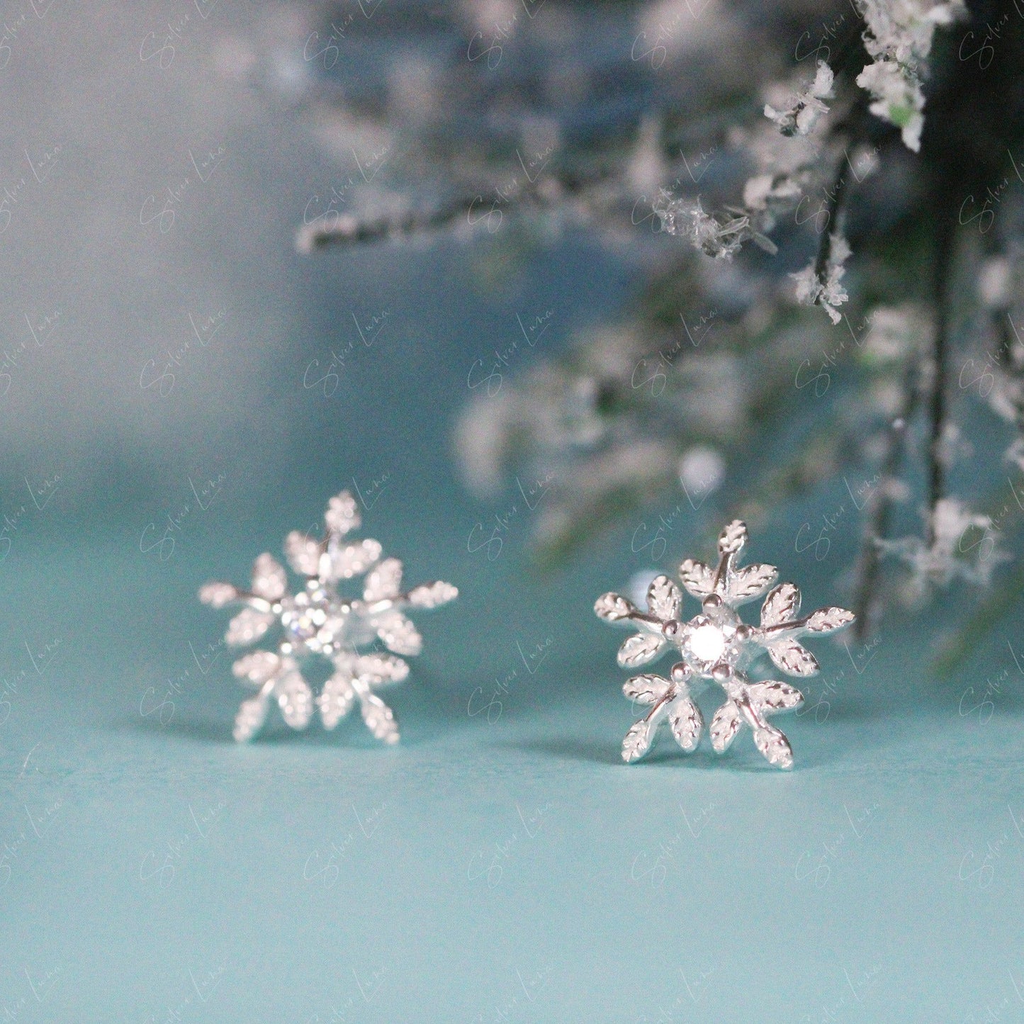 Snowflake sterling silver stud earrings