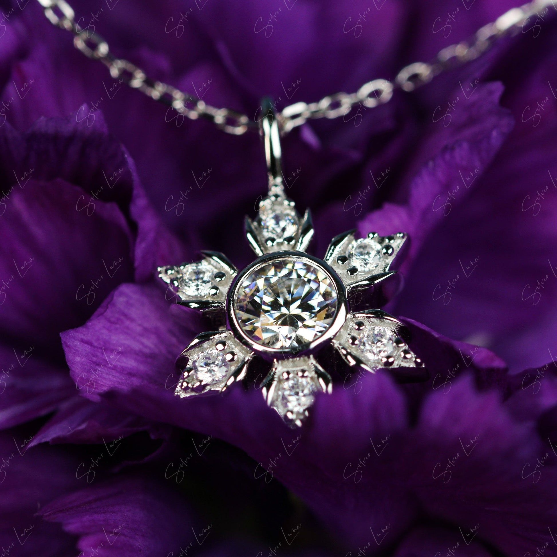 Moissanite snowflake pendant necklace