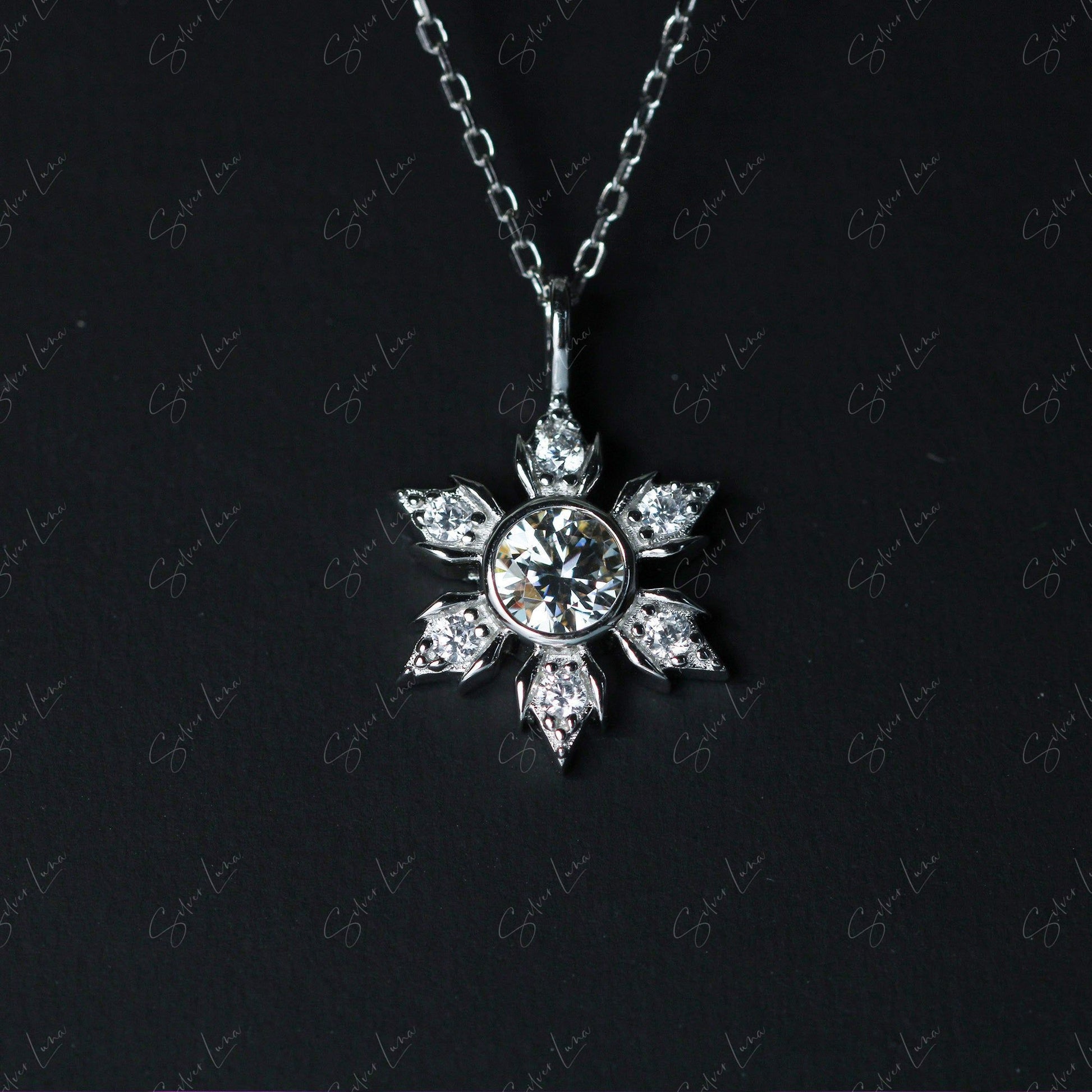 snowflower moissanite pendant necklace