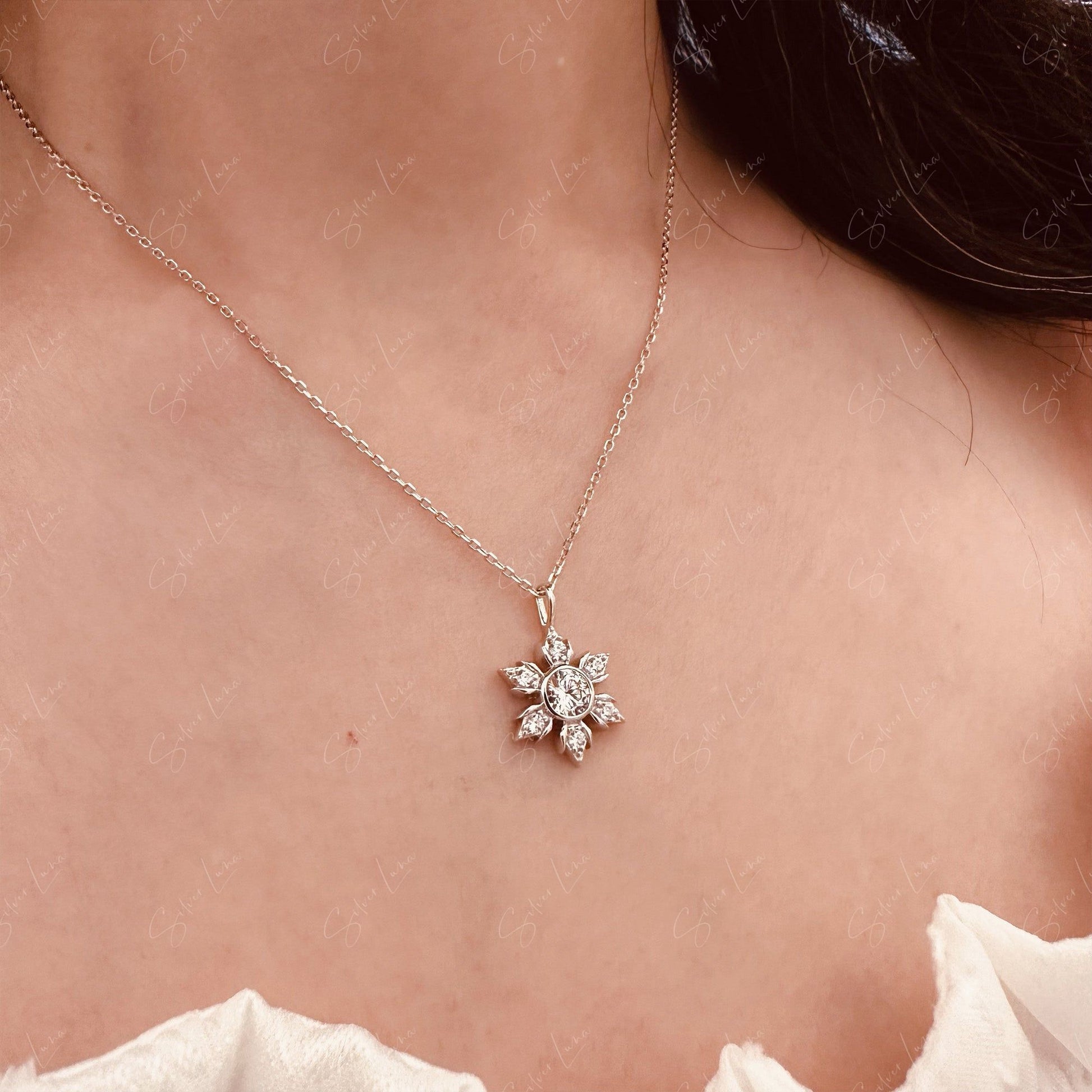 Moissanite snowflake pendant necklace