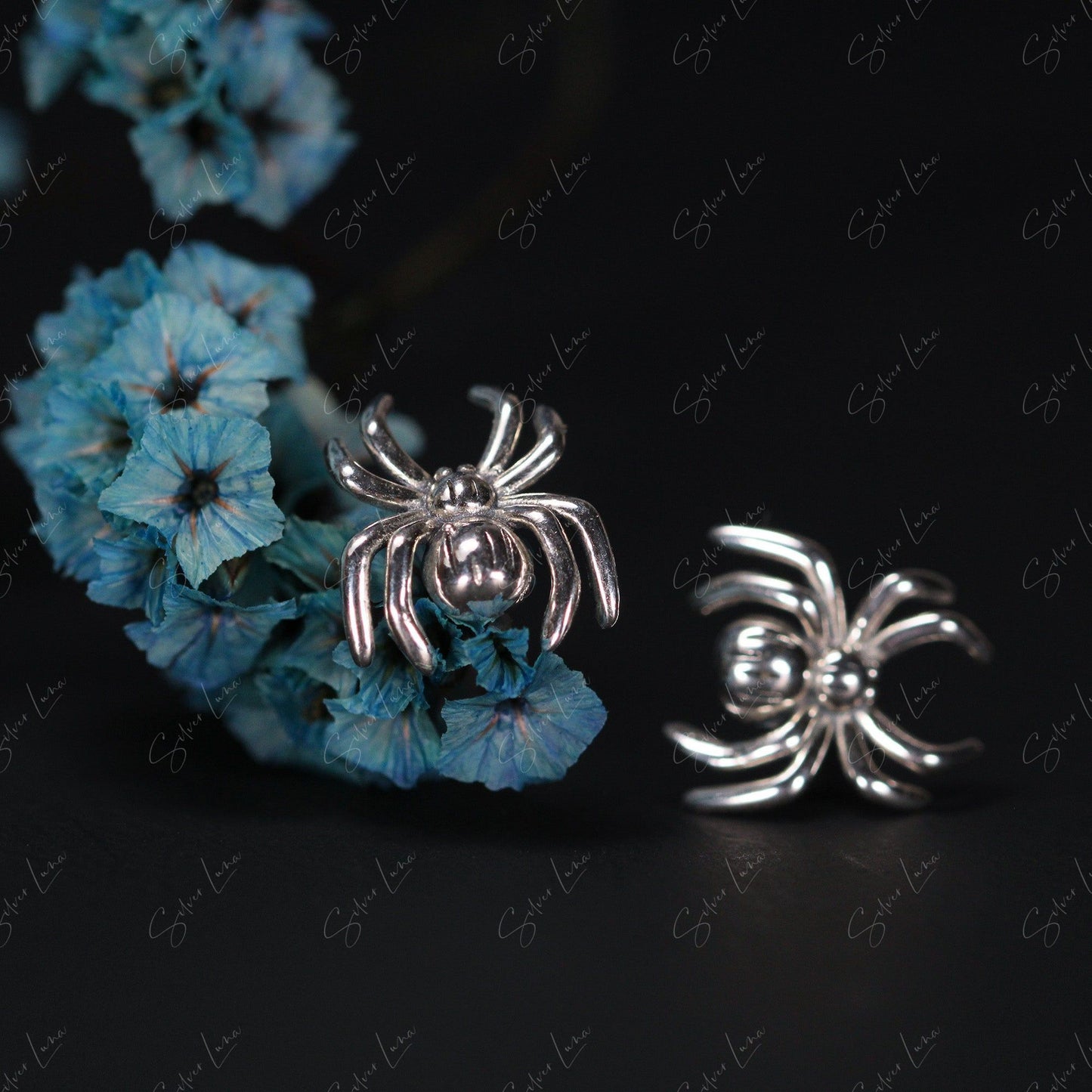 Sterling silver spider stud earrings