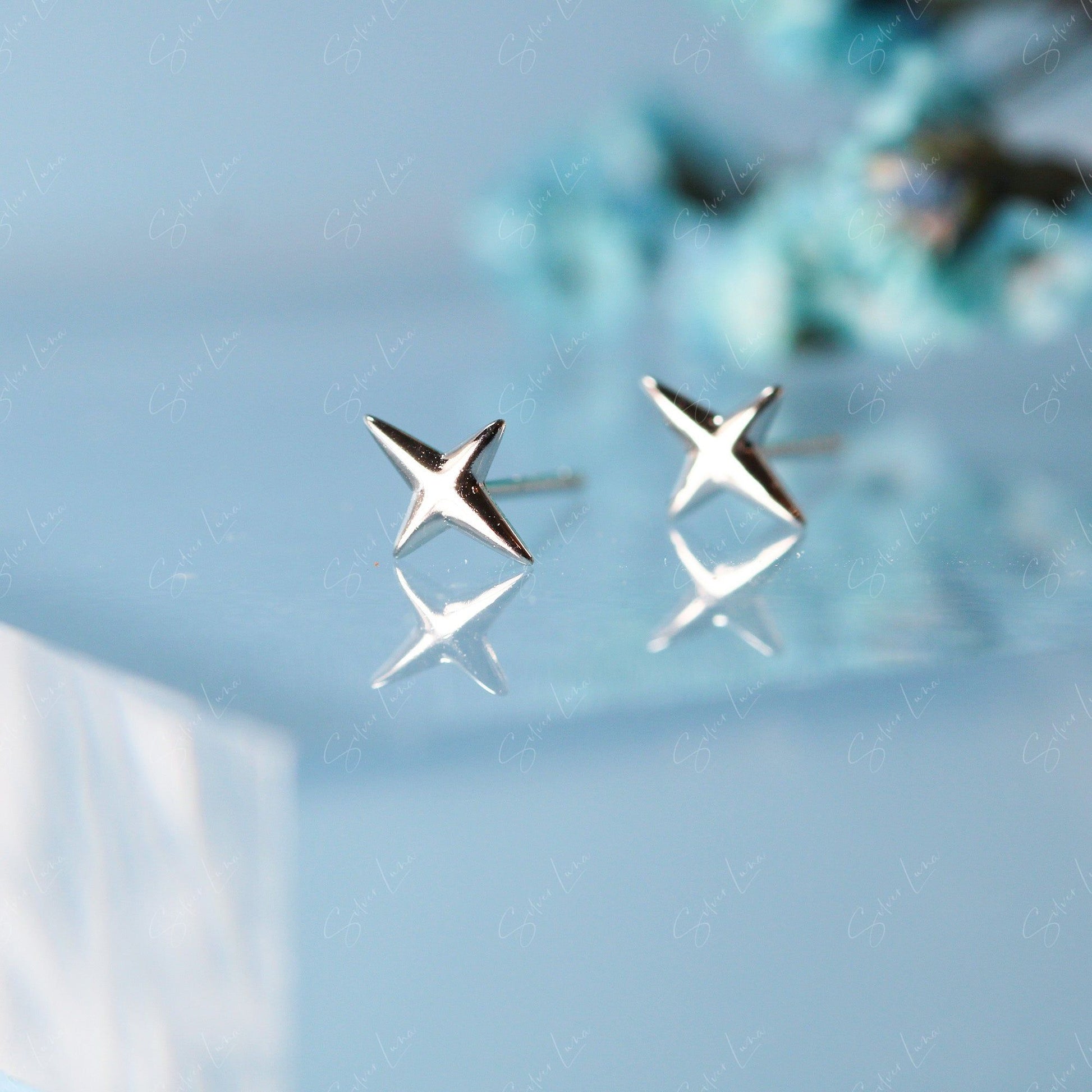 silver star stud earings