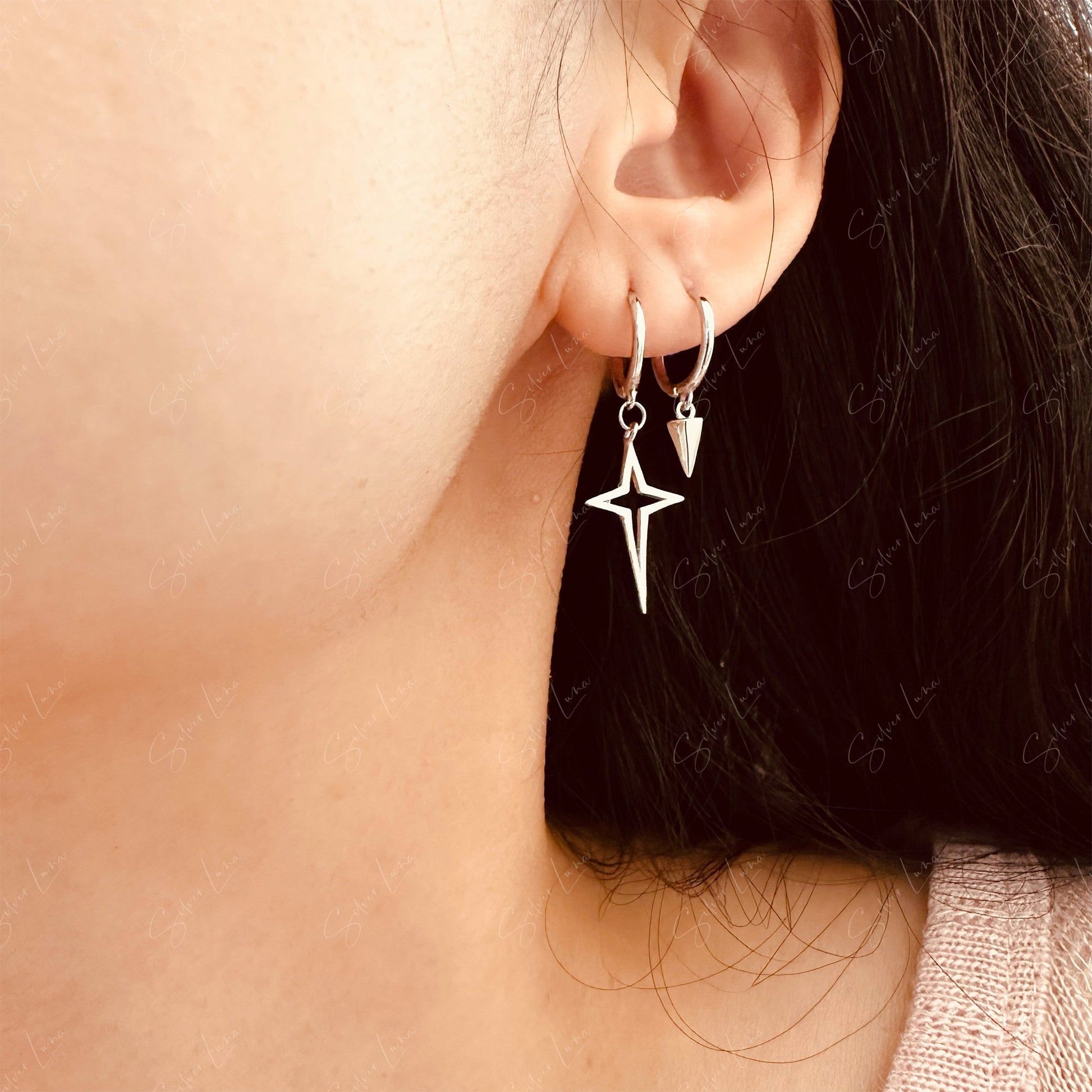 star and spike hoop earring ear huggies