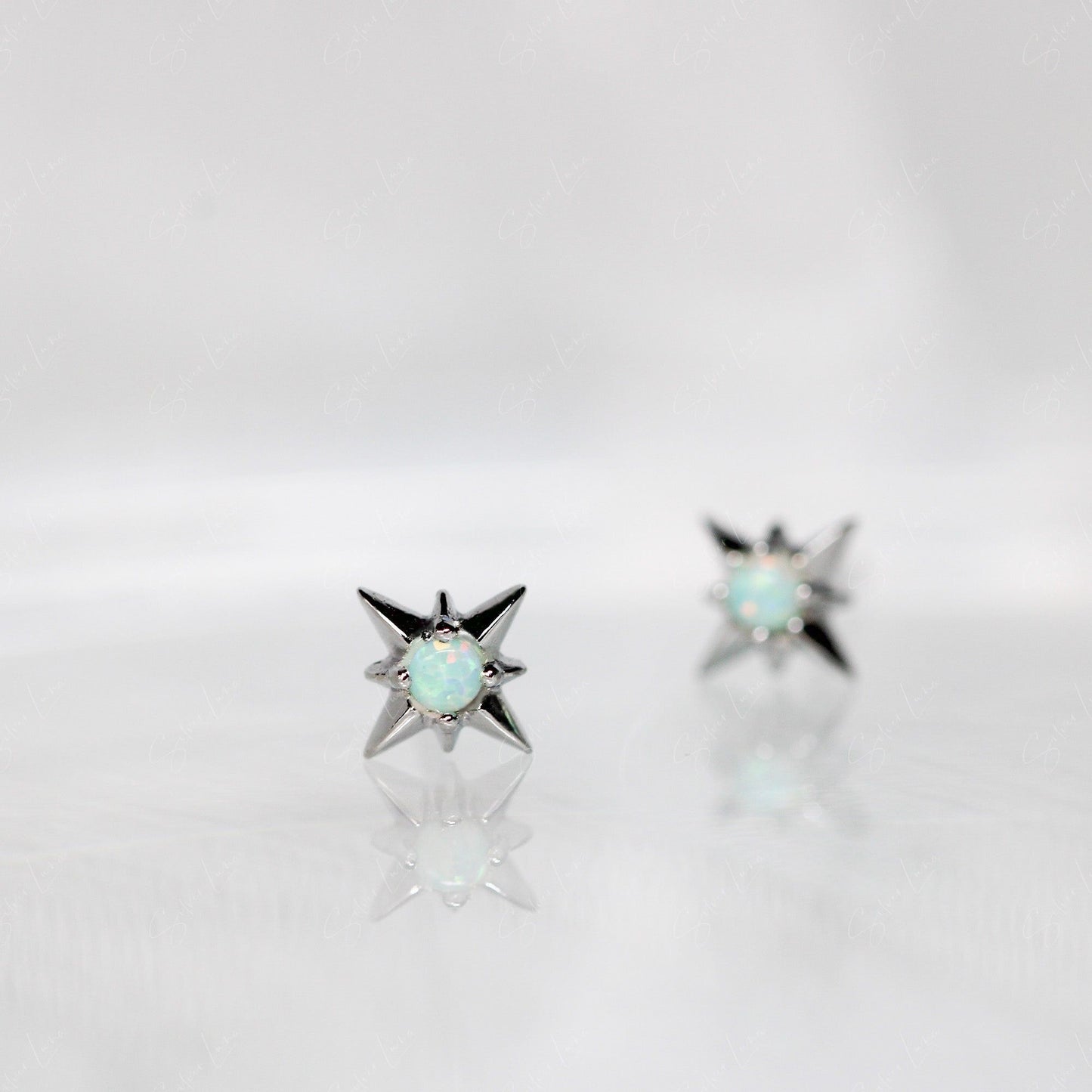 silver opal star stud earrings