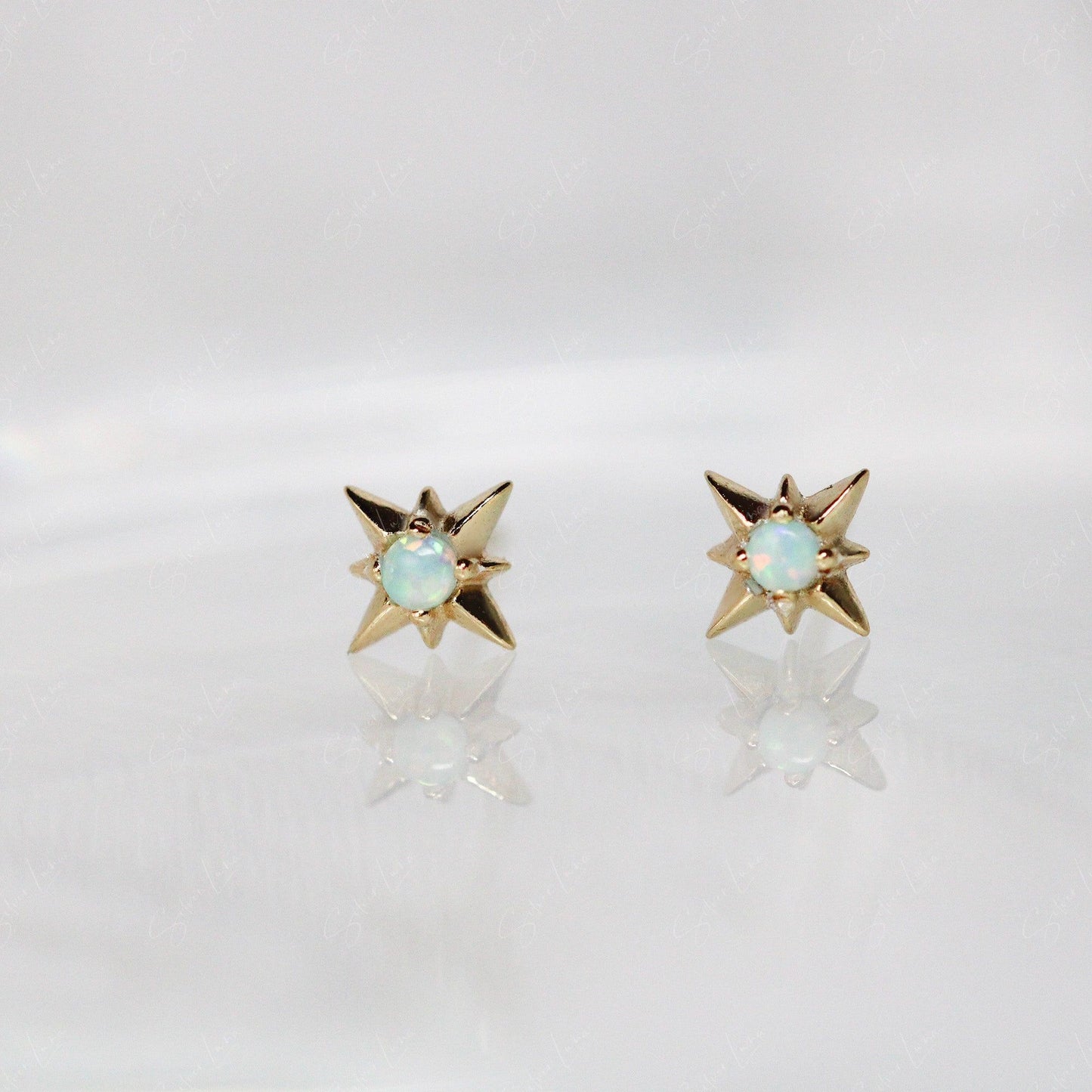 opal star stud earrings