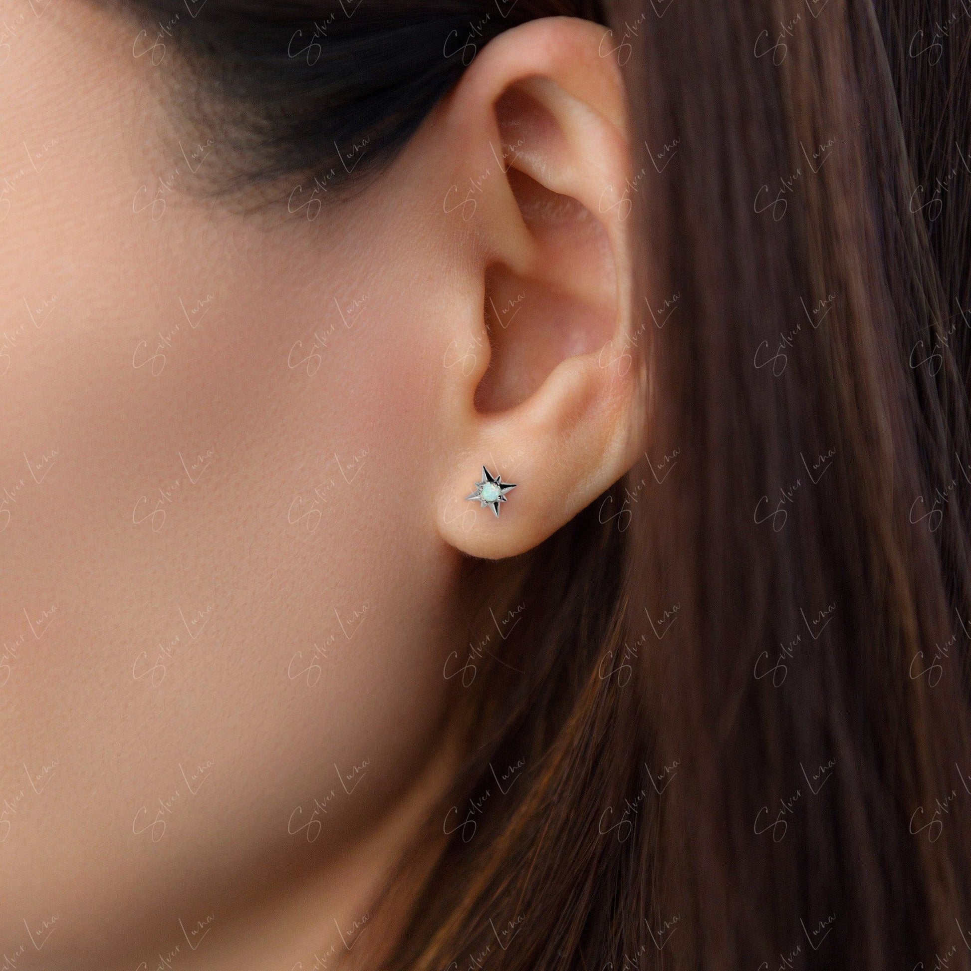 opal star stud earrings
