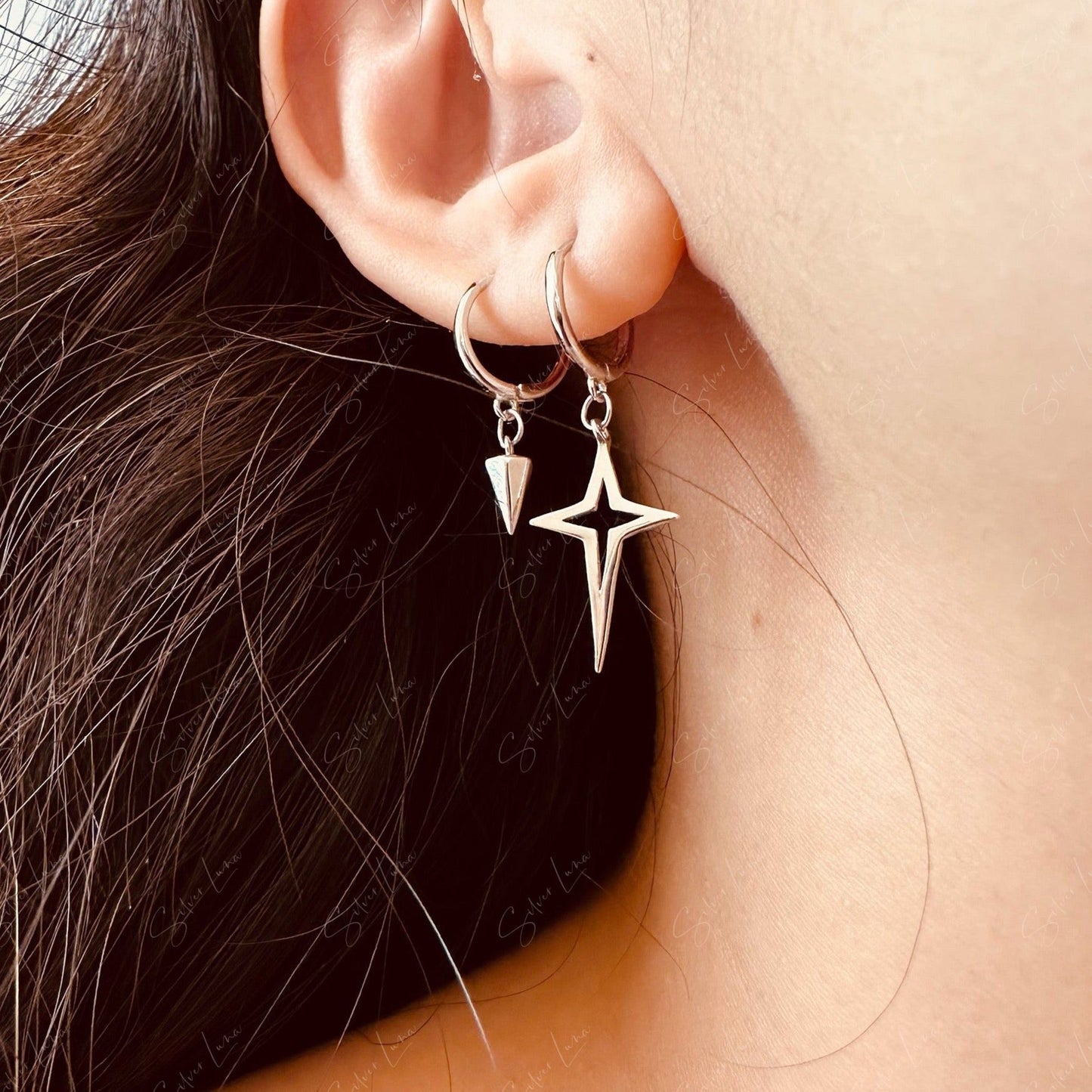 Spike cross hoop earrings