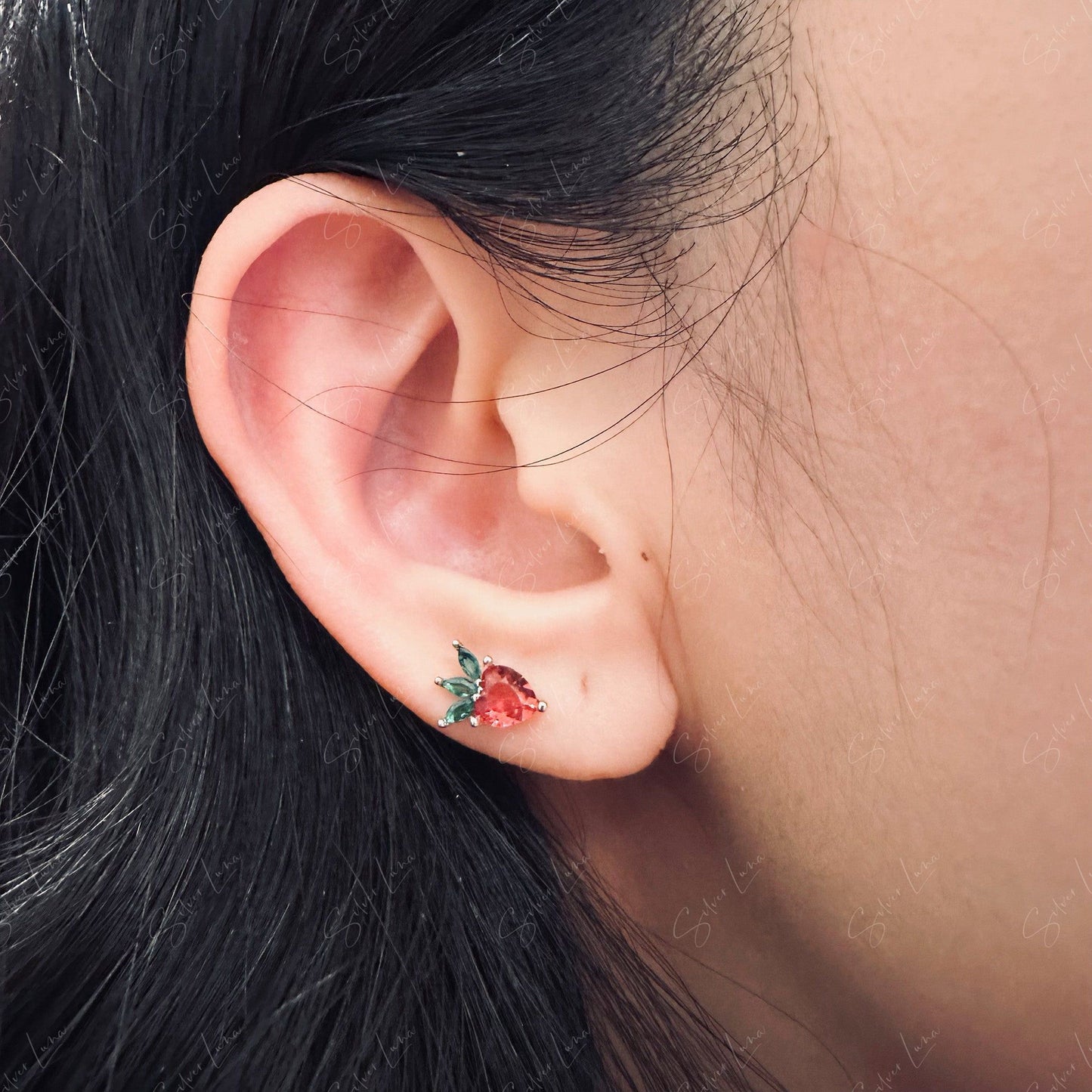 Strawberry heart screw back earrings