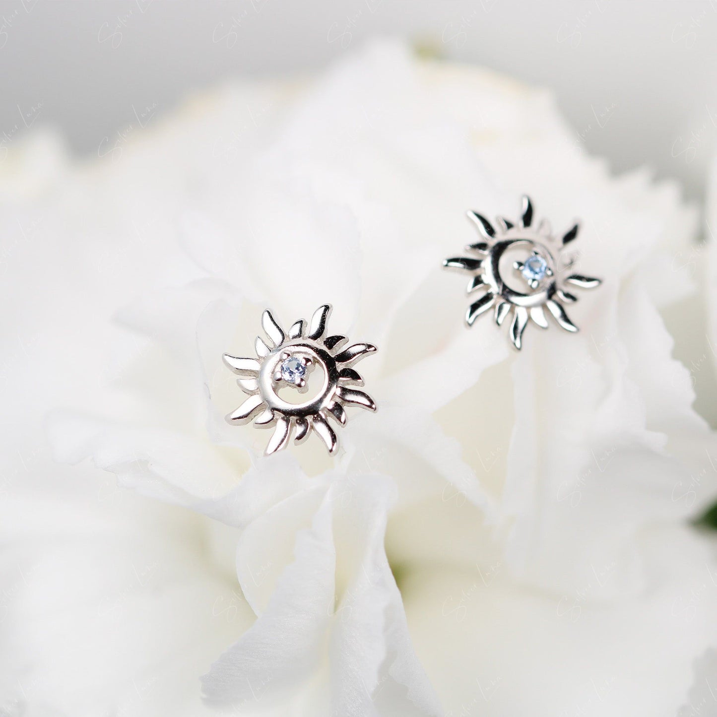 Tiny sun sterling silver stud earrings