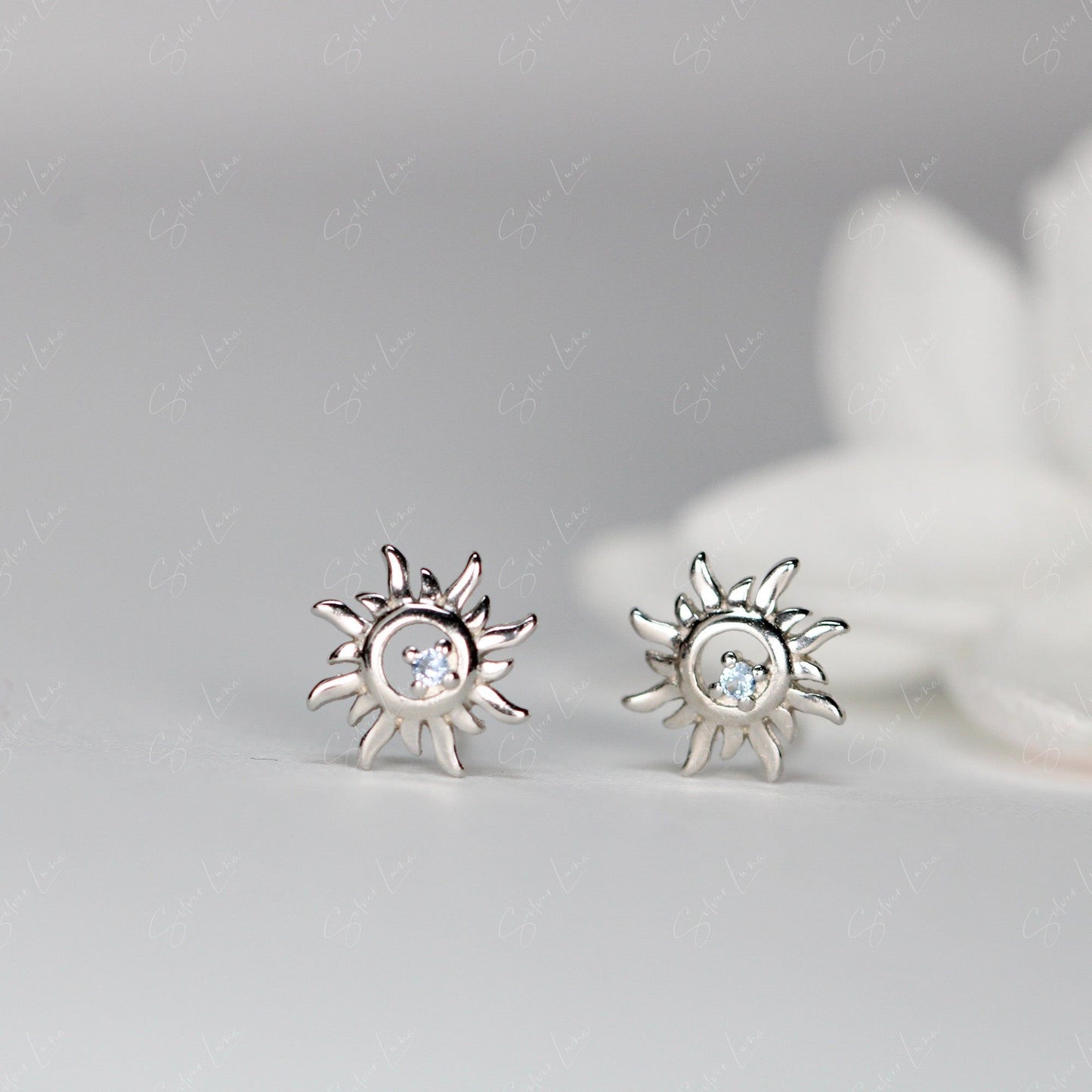 Tiny sun sterling silver stud earrings