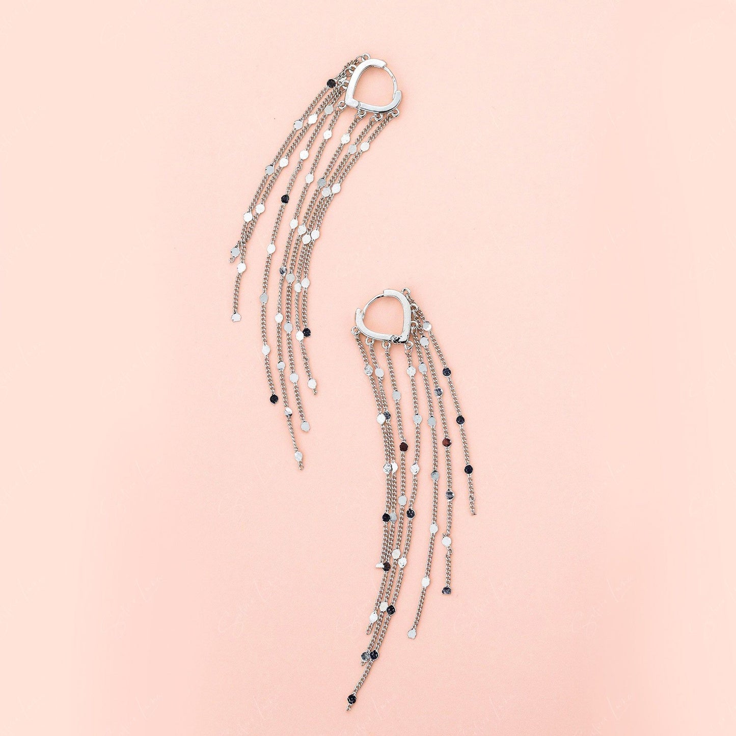 Sparkling tassel chain hoop earrings