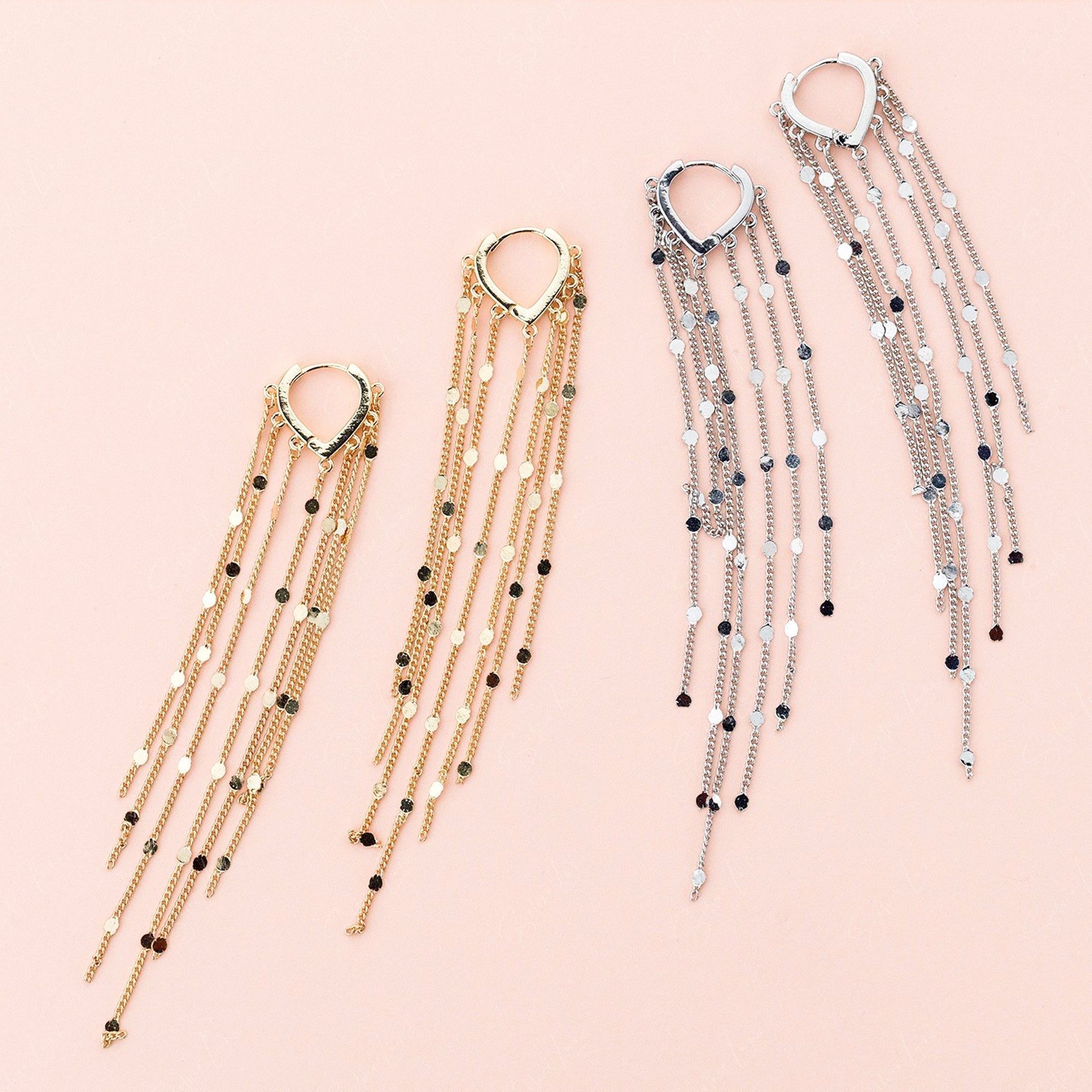 dazzling chain long drop earrings