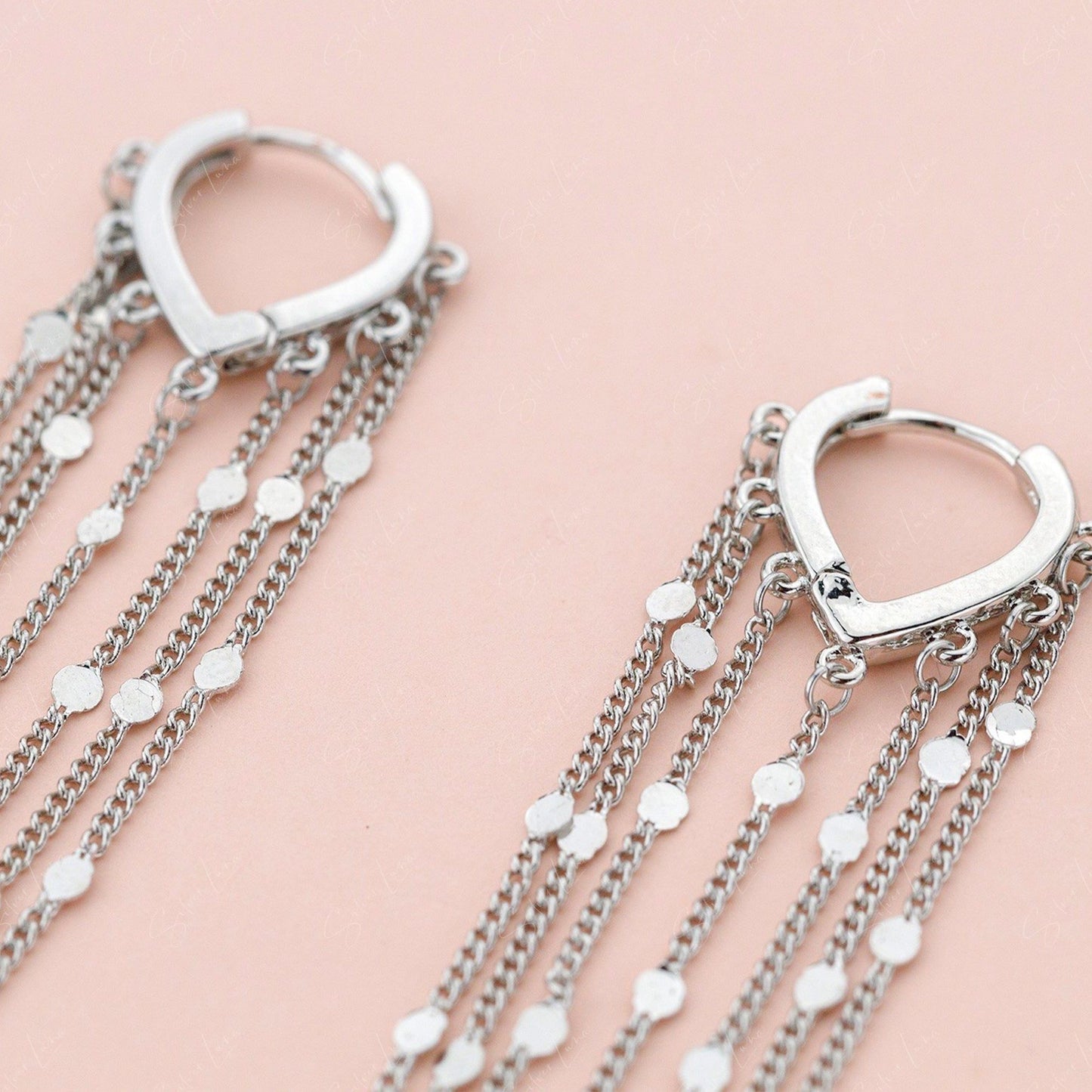 Sparkling tassel chain hoop earrings