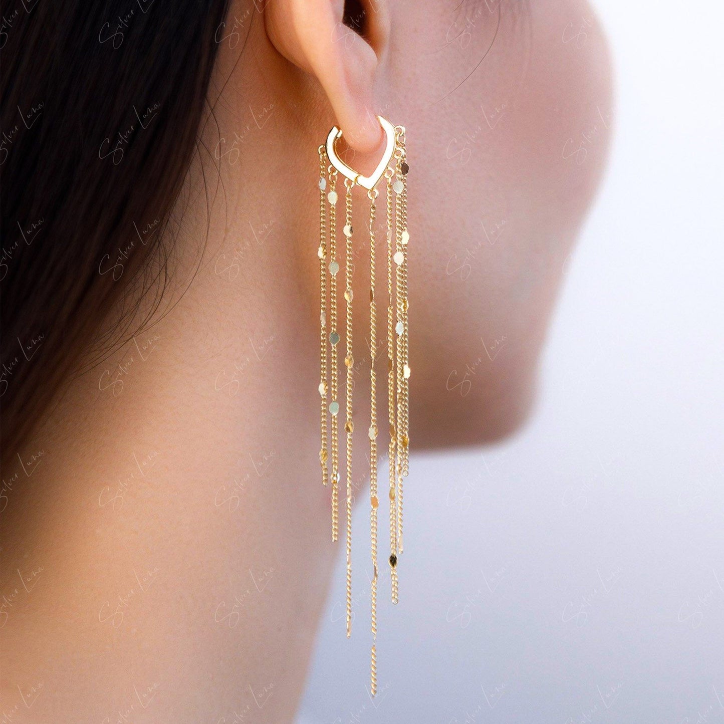 elegant metal tassel drop earrings