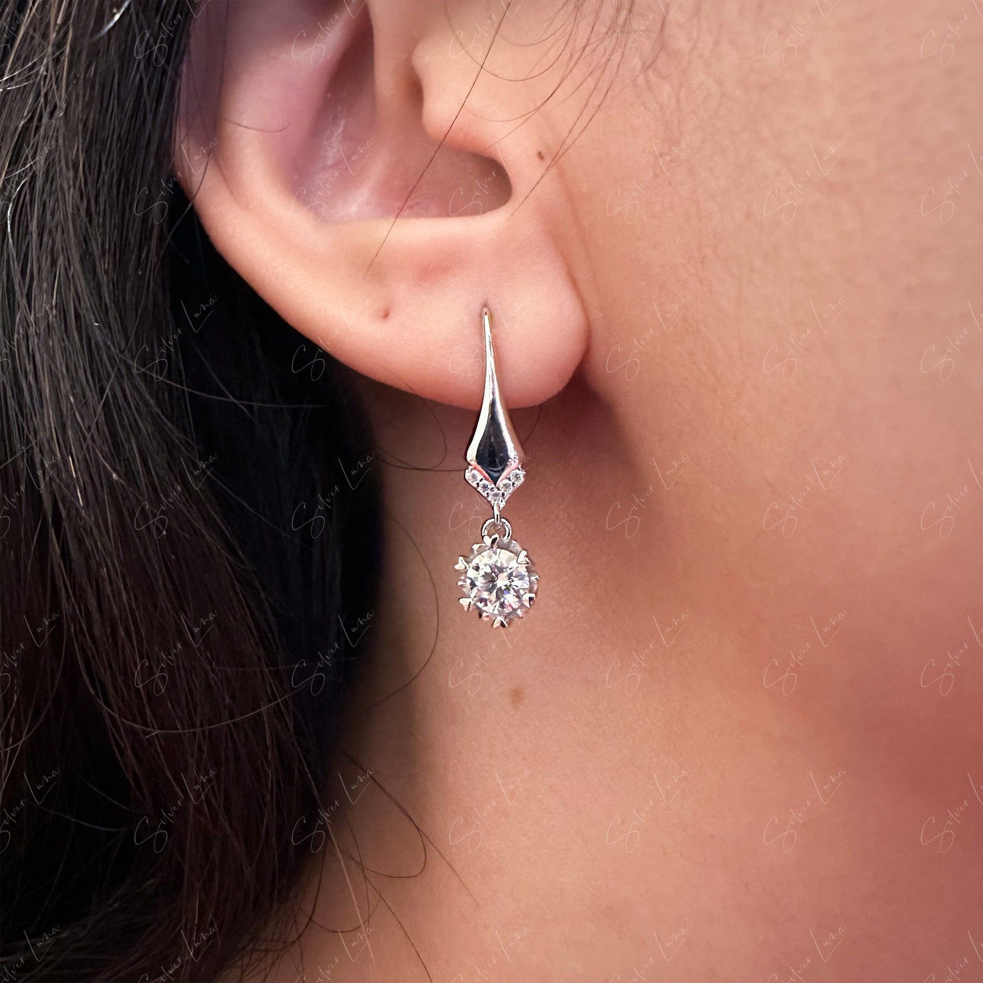 Moissanite drop silver earrings
