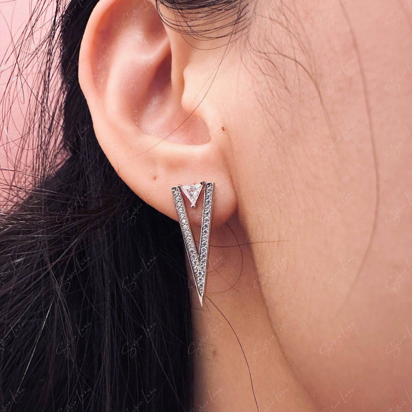 Cubic zirconia triangle stud earrings