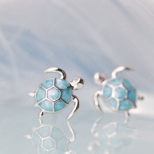 blue turtle stud earrings