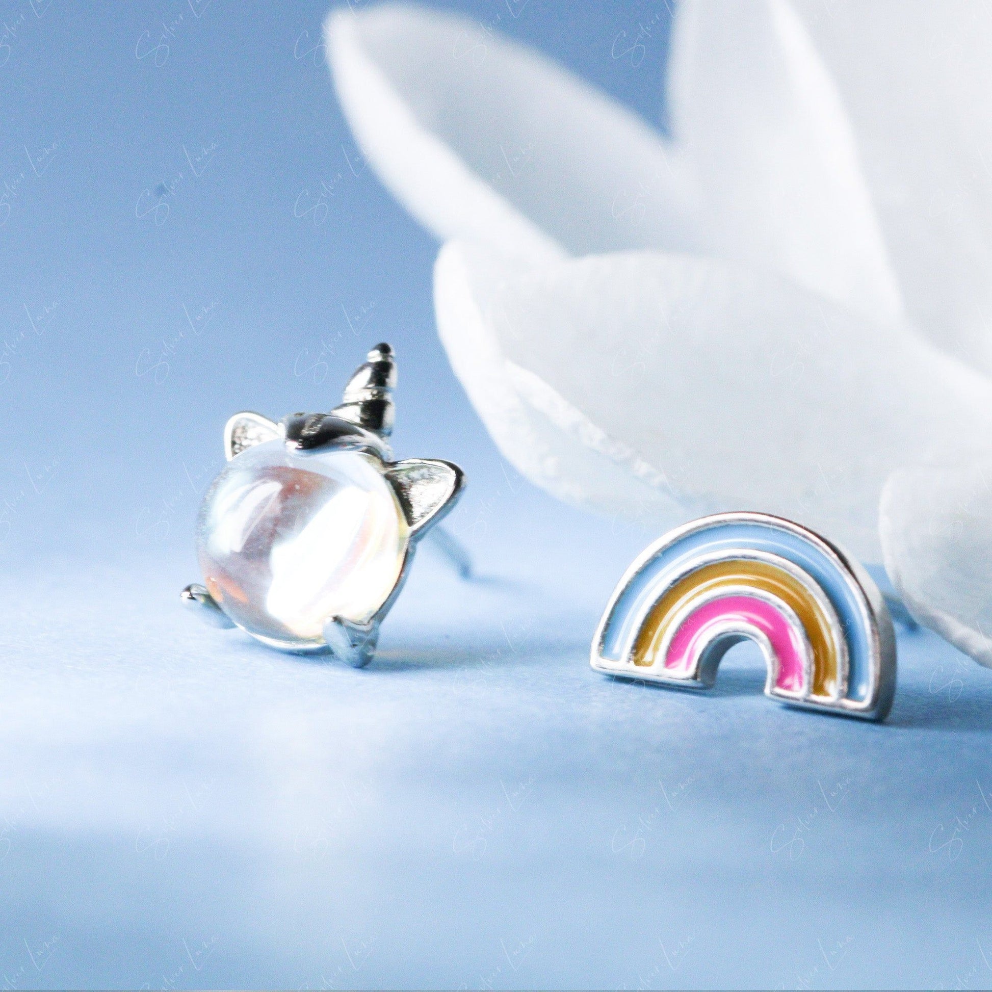 children jewelry rainbow unicorn stud earrings
