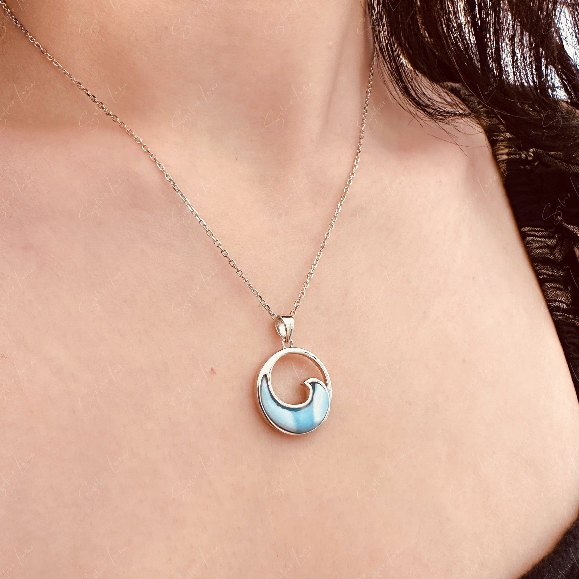 Blue wave Larimar pendant necklace