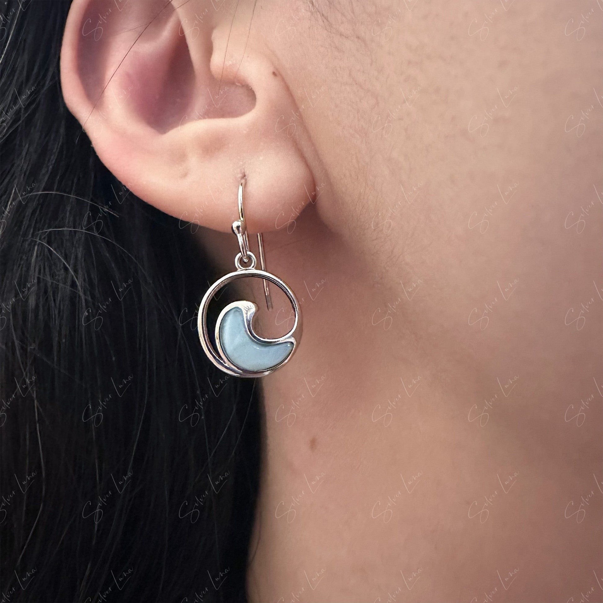 blue wave dangle drop earrings